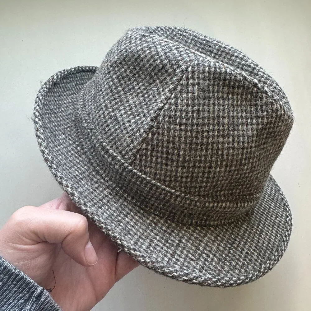 St Michael Vintage Trilby Hat Unisex Size 6 3/4 55cm Brown Tweed Multicolor